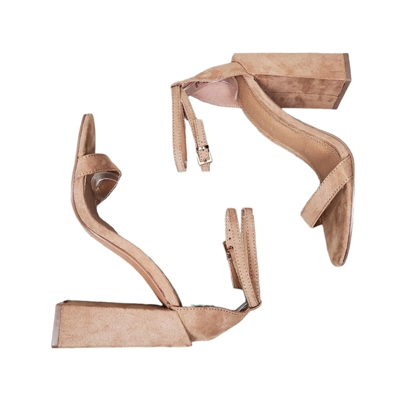 ASOS Womens Nude Faux Suede Ankle Strap Block Heel Sandals Size 4 - Picture 2 of 13